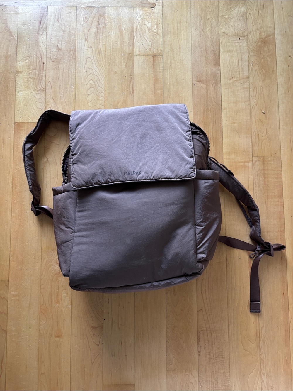 Calpak Puffer-Style Backpack with laptop sleeve in Hazelnut